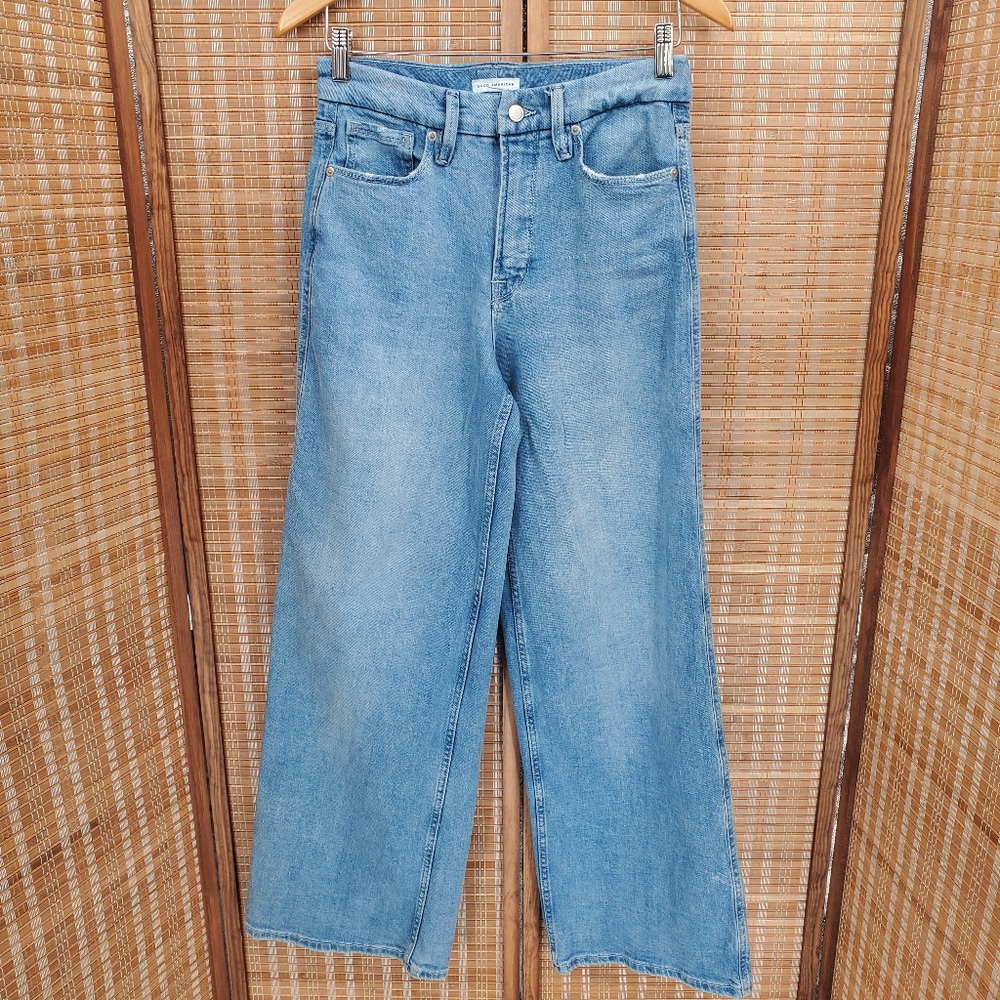 ◇ Good American Good Palazzo Stacked Wide Leg Jeans Light Blue Indigo Size 2/26